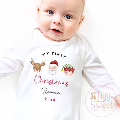 First Christmas Baby Grow , My First Christmas, Custom Name Sleepsuit, Baby’s First Christmas, Personalised Christmas Baby Outfit