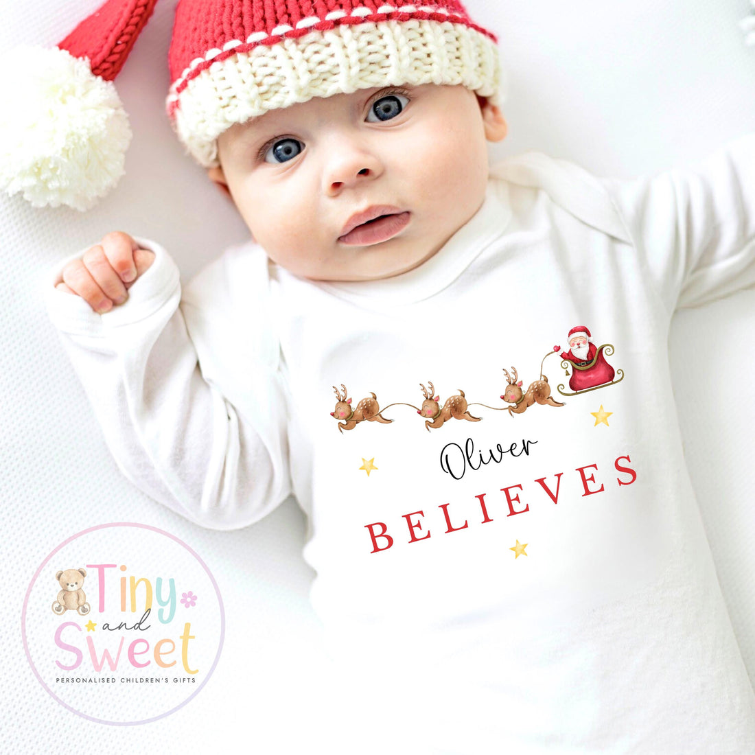Christmas Believes Sleepsuit, Christmas Eve Pyjamas, Christmas Nightwear, Childrens Christmas Vest, First Christmas