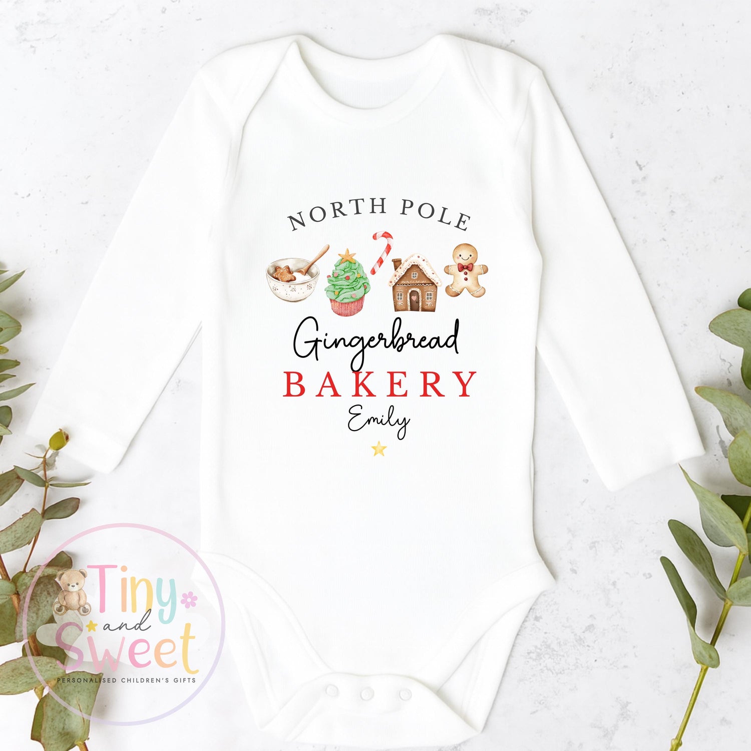 Gingerbread Bakery Christmas Sleepsuit, Christmas Eve Pyjamas, Christmas Nightwear, Childrens Christmas Vest, First Christmas
