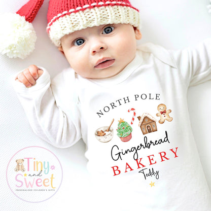 Gingerbread Bakery Christmas Sleepsuit, Christmas Eve Pyjamas, Christmas Nightwear, Childrens Christmas Vest, First Christmas