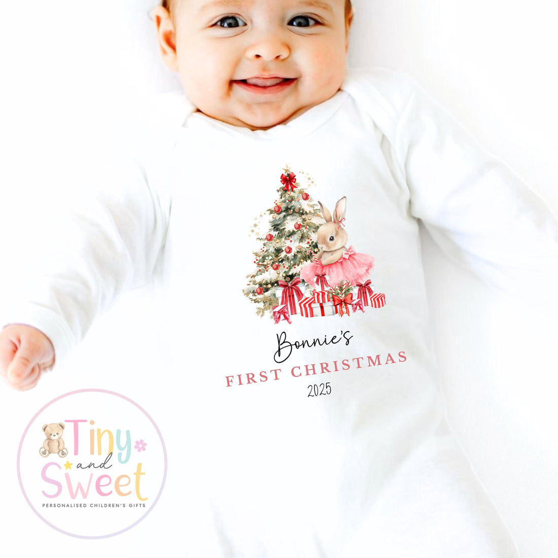 Personalised Babies First Christmas Ballerina Sleepsuit, Babies 1st Xmas Gift Idea, Pyjamas, 1st Xmas Babygrow, Christmas Outfit for baby