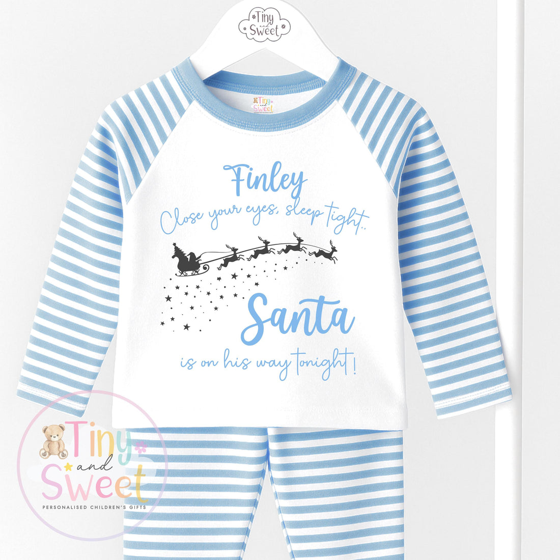Personalised Christmas Pyjamas, Santa on his way, Christmas Eve Pyjamas, Christmas Nightwear, Childrens Christmas pjs,Xmas pjs