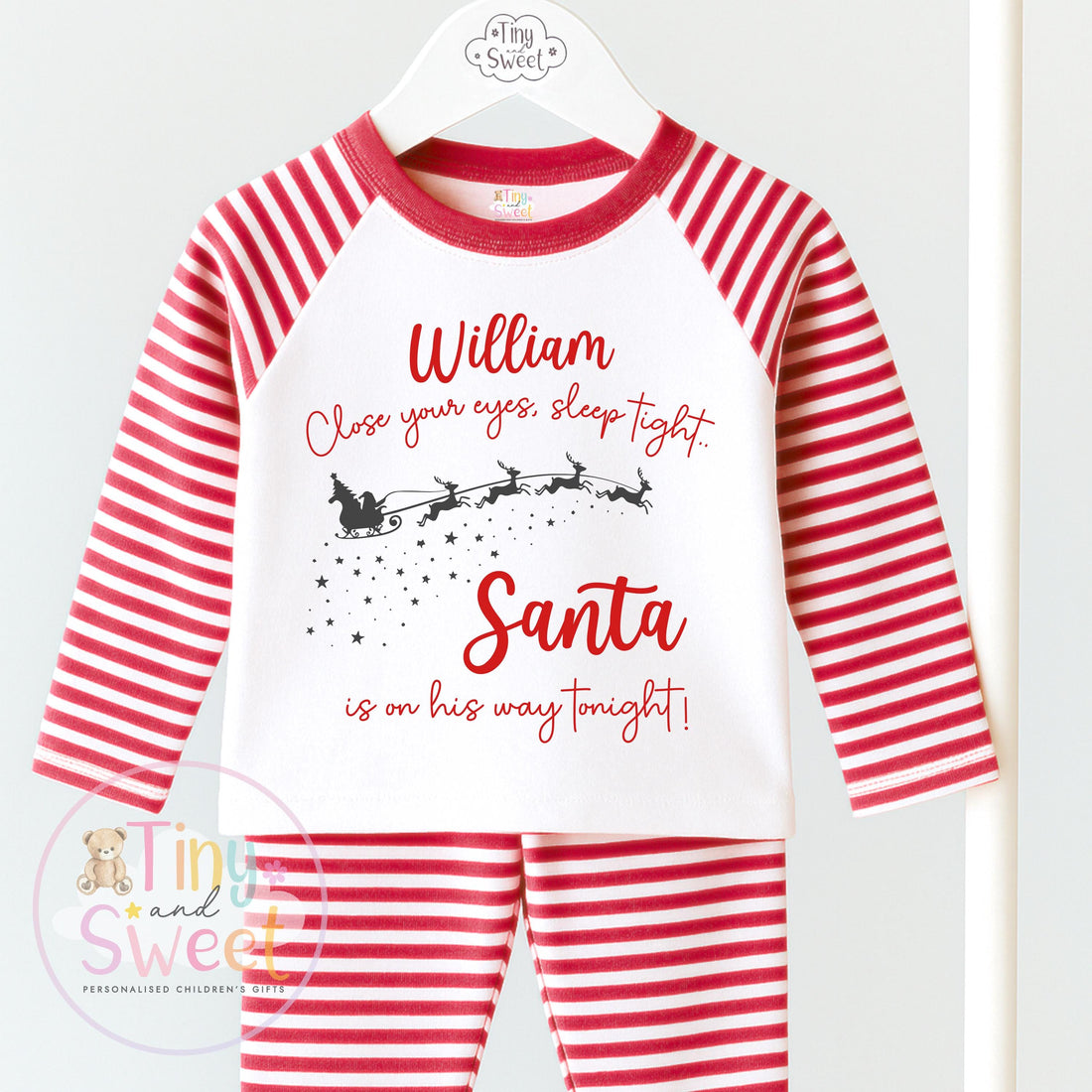 Personalised Christmas Pyjamas, Santa on his way, Christmas Eve Pyjamas, Christmas Nightwear, Childrens Christmas pjs,Xmas pjs