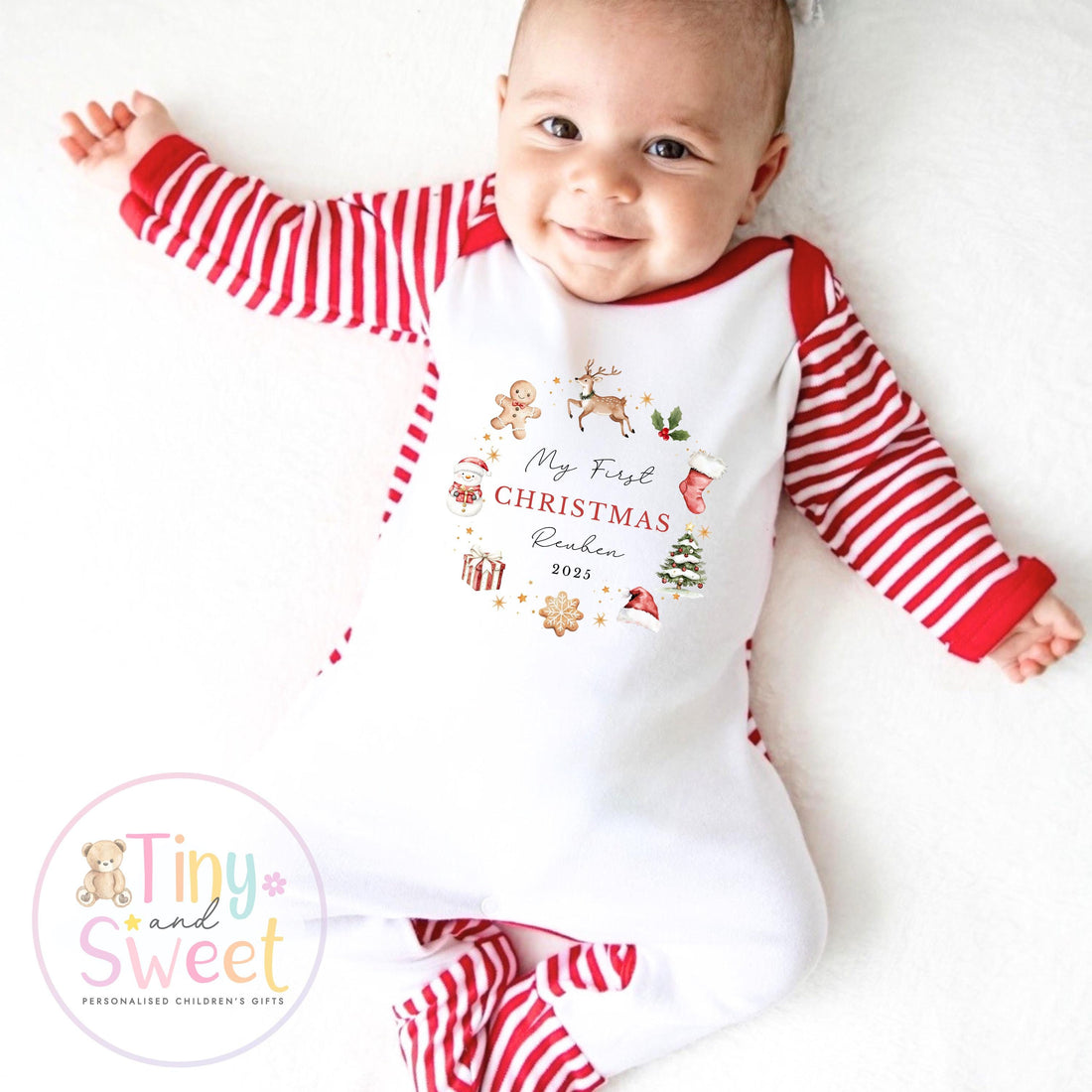 Personalised Babies First Christmas Ballerina Sleepsuit, Babies 1st Xmas Gift Idea, Pyjamas, 1st Xmas Babygrow, Christmas Outfit for baby
