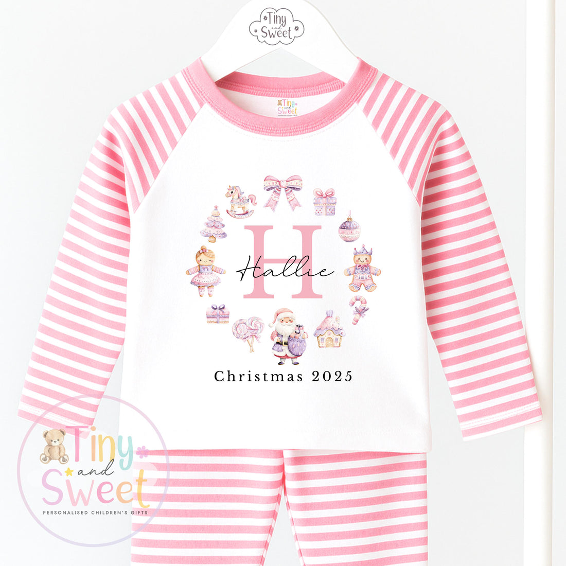 Personalised Pink Girly Christmas Pyjamas, Christmas Eve Pyjamas, Christmas Nightwear, Childrens Christmas pjs, Xmas pjs, Kids Christmas Pjs