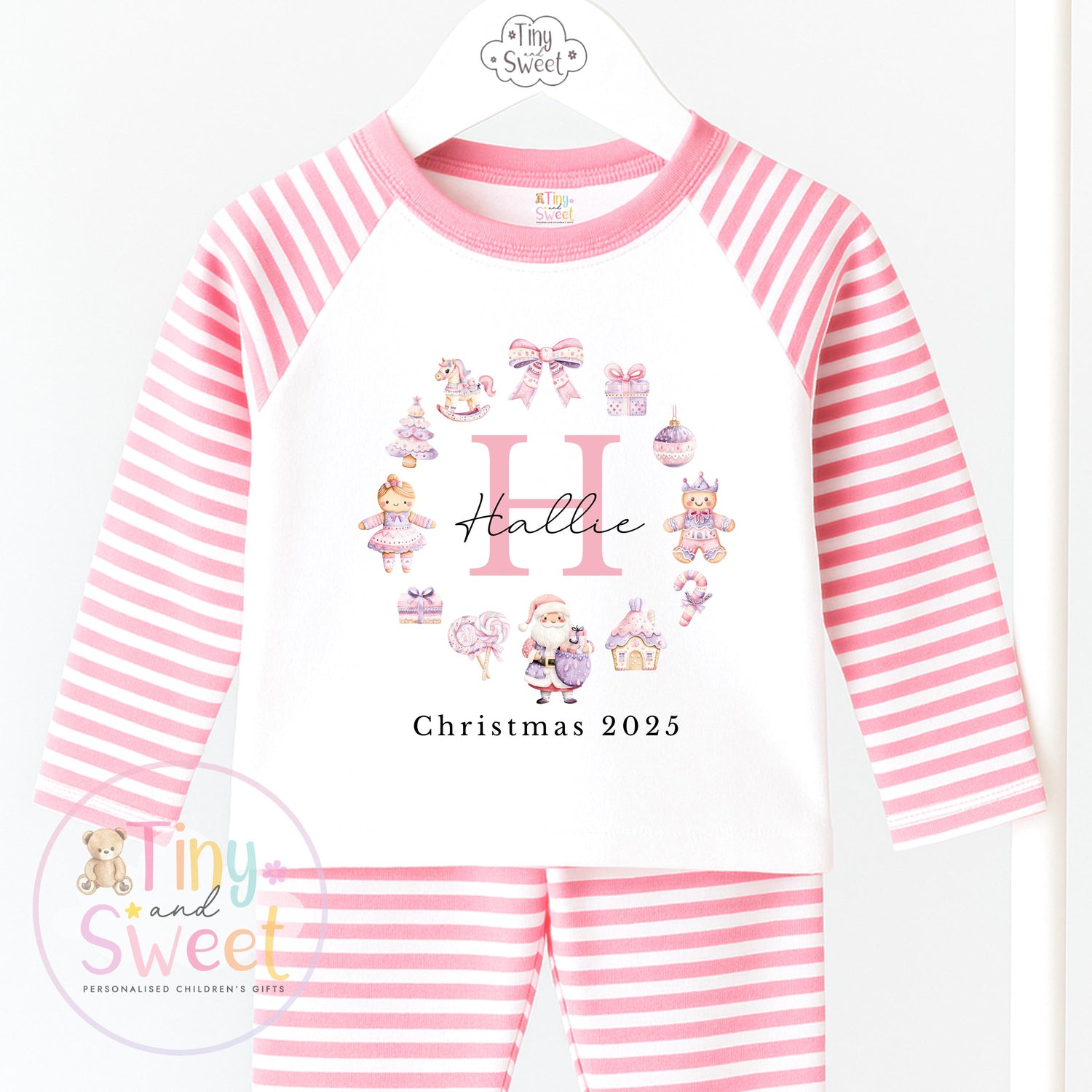 Personalised Pink Girly Christmas Pyjamas, Christmas Eve Pyjamas, Christmas Nightwear, Childrens Christmas pjs, Xmas pjs, Kids Christmas Pjs
