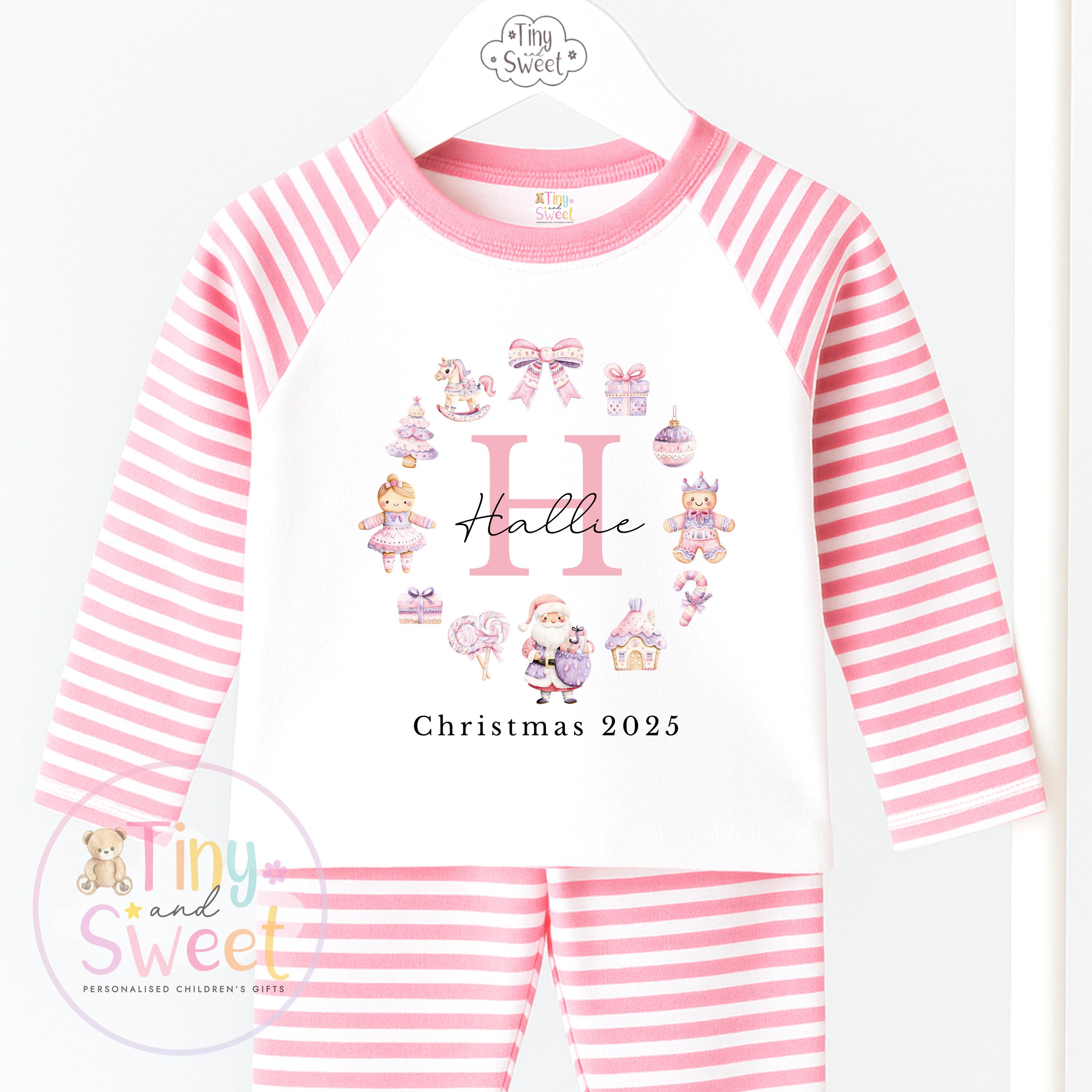 Personalised Pink Girly Christmas Pyjamas, Christmas Eve Pyjamas, Christmas Nightwear, Childrens Christmas pjs, Xmas pjs, Kids Christmas Pjs