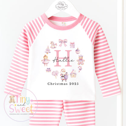 Personalised Pink Girly Christmas Pyjamas, Christmas Eve Pyjamas, Christmas Nightwear, Childrens Christmas pjs, Xmas pjs, Kids Christmas Pjs