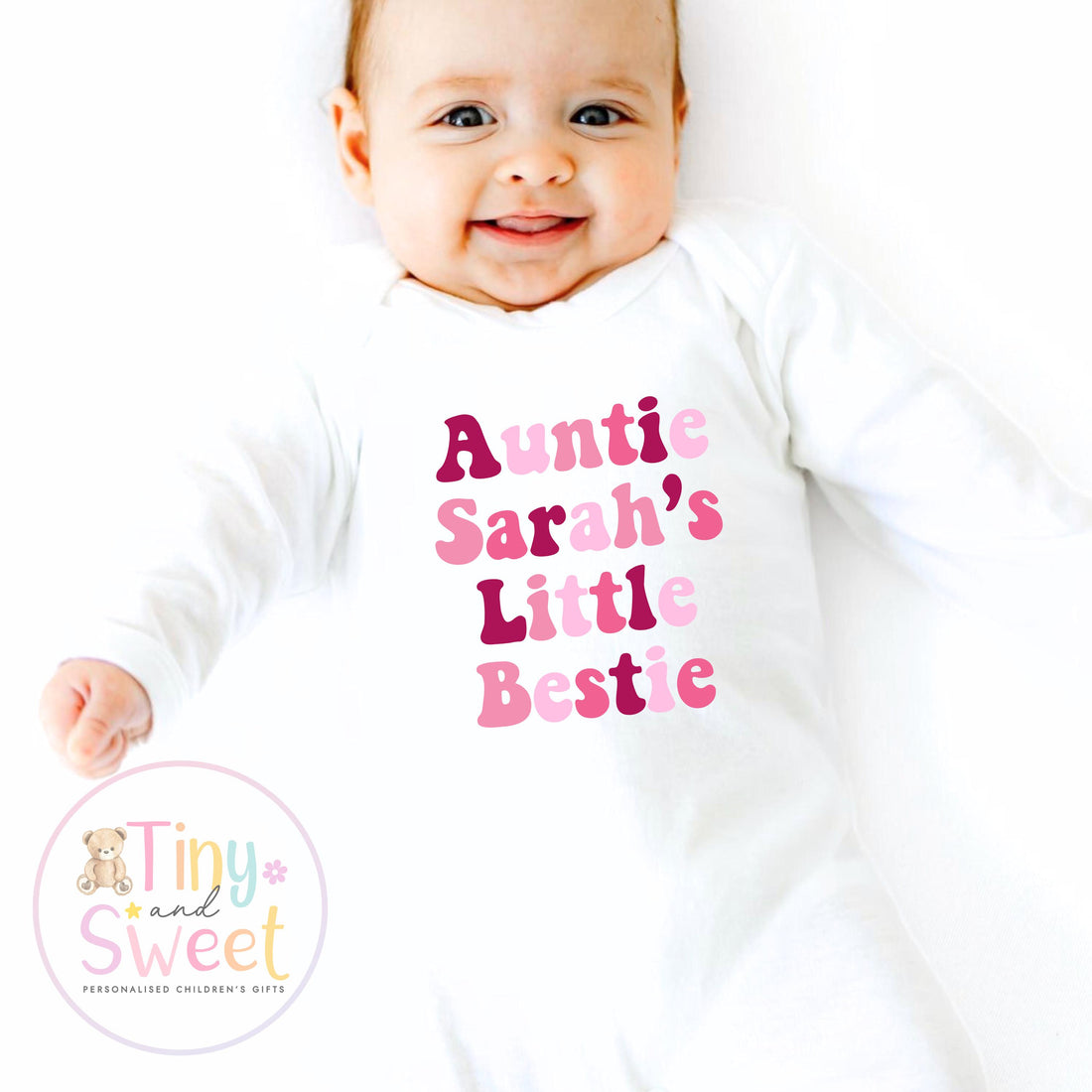 Personalised New Auntie Baby Grow Vest, Baby Announcement to Aunty, Auntie Bestie Gift, Custom Niece Nephew Bodysuit, Retro Present
