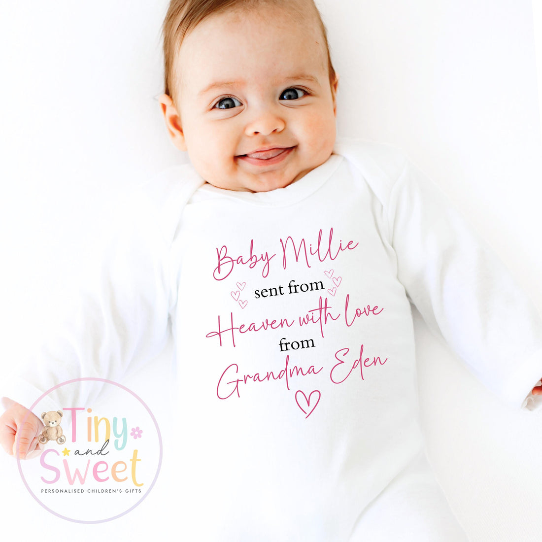 Personalised Sent From Heaven Baby Grow Vest, Sent with Love From Grandma, Sent from Grandad, Custom Baby Announcement, Gift from Heaven