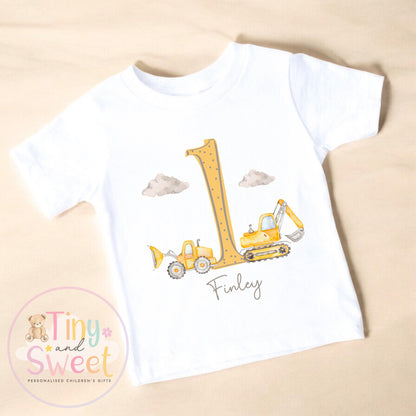 Personalised Construction Birthday T-Shirt, Custom Excavator Birthday Tee, 1st, 2nd, 3rd, 4th, Digger, Diggin It Boys Birthday T-Shirt