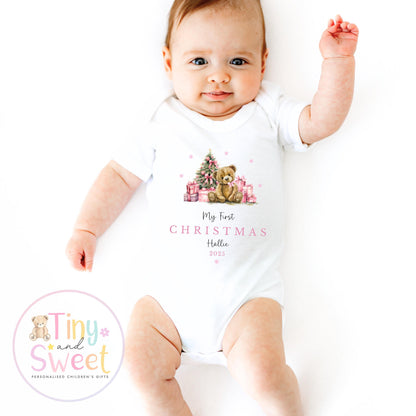 Personalised Babies First Christmas Sleepsuit, Babies 1st Xmas Gift Idea, Pyjamas, 1st Xmas Babygrow, Christmas Outfit for baby, Teddy