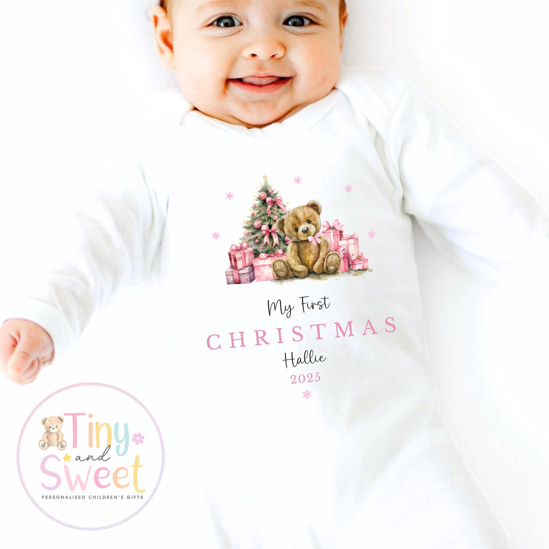 Personalised Babies First Christmas Sleepsuit, Babies 1st Xmas Gift Idea, Pyjamas, 1st Xmas Babygrow, Christmas Outfit for baby, Teddy