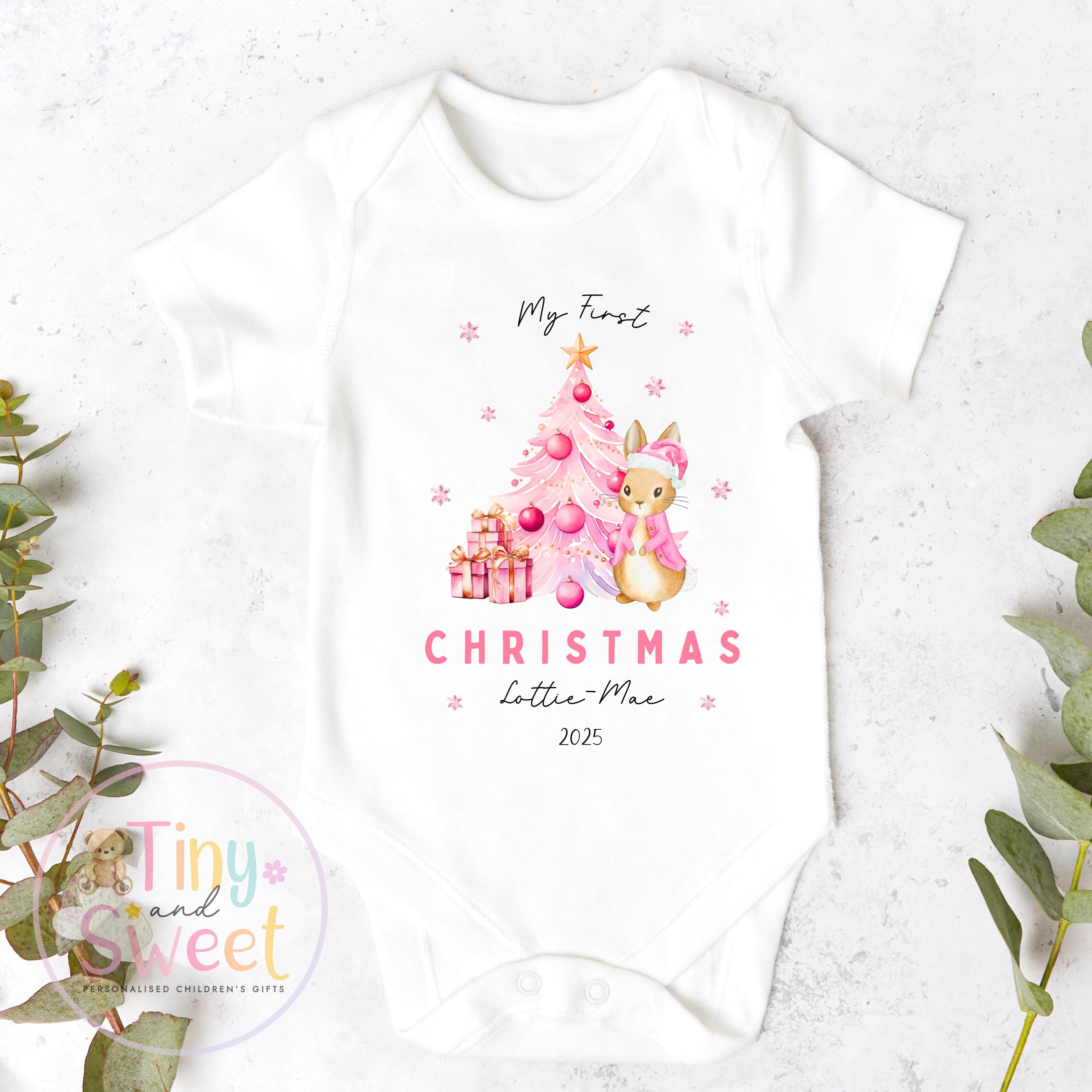 Personalised Bunny First Christmas Sleepsuit