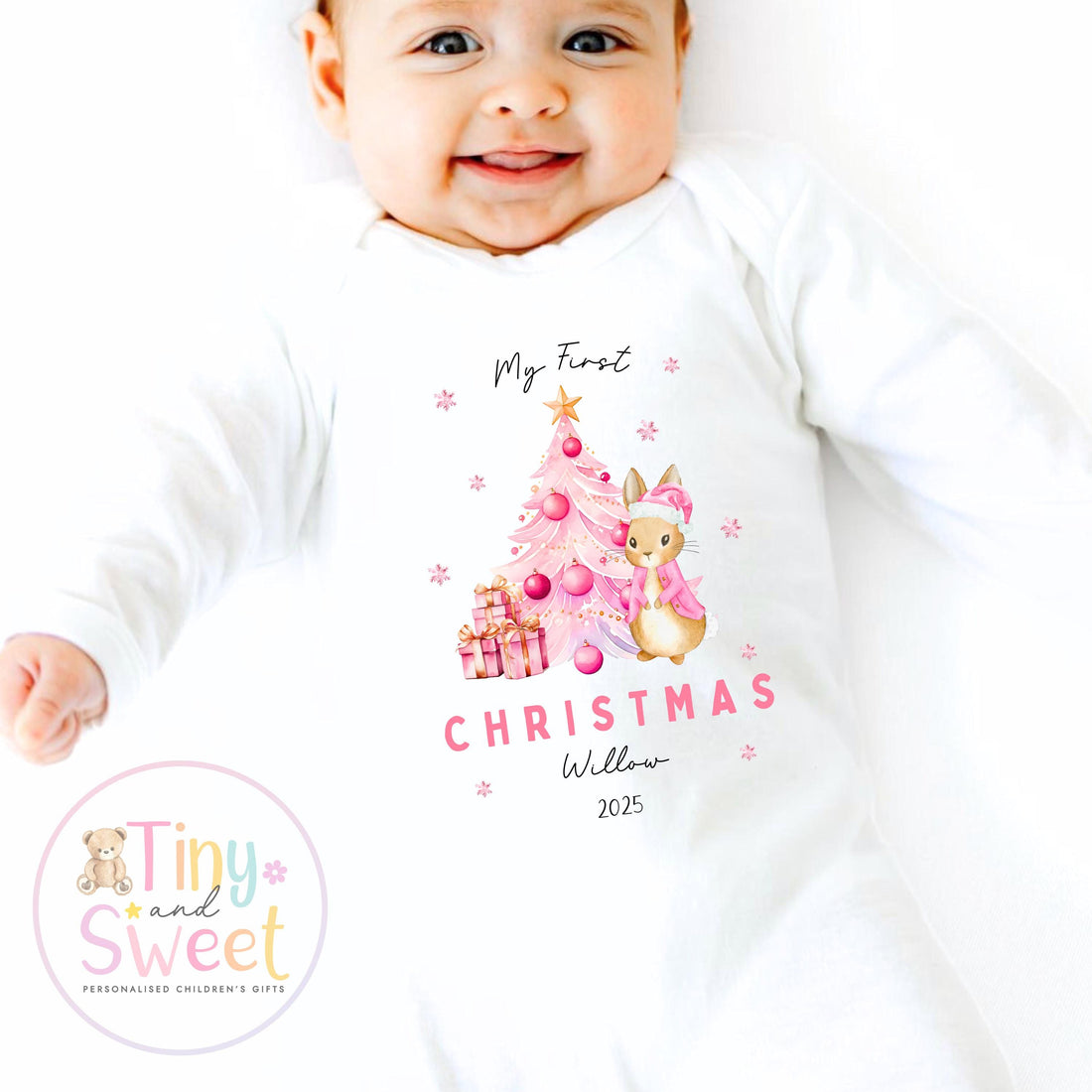 Personalised Bunny First Christmas Sleepsuit