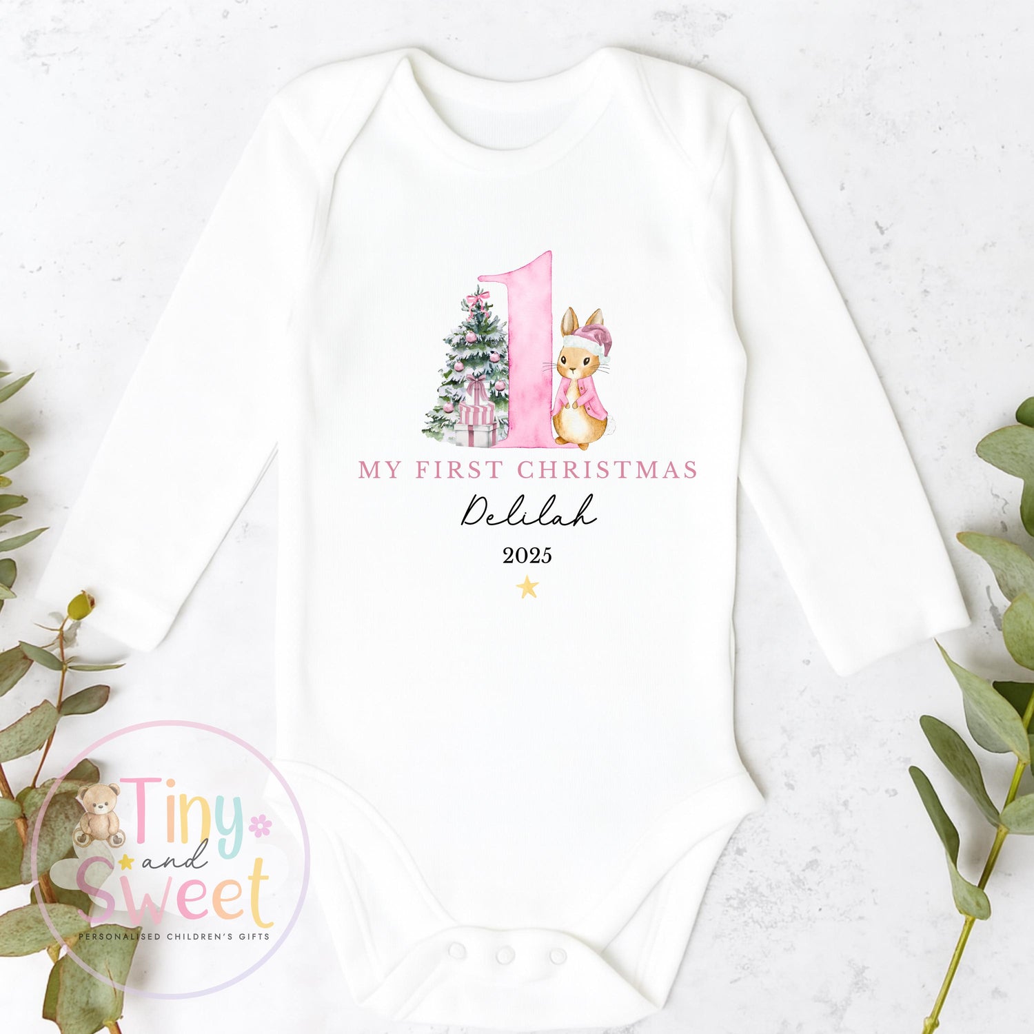 Personalised Babies First Christmas Bunny Sleepsuit, Babies 1st Xmas Gift Idea, Pyjamas, 1st Xmas Babygrow, Christmas Outfit for baby, Santa