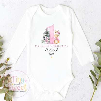 Personalised Babies First Christmas Bunny Sleepsuit, Babies 1st Xmas Gift Idea, Pyjamas, 1st Xmas Babygrow, Christmas Outfit for baby, Santa
