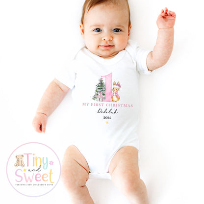 Personalised Babies First Christmas Bunny Sleepsuit, Babies 1st Xmas Gift Idea, Pyjamas, 1st Xmas Babygrow, Christmas Outfit for baby, Santa