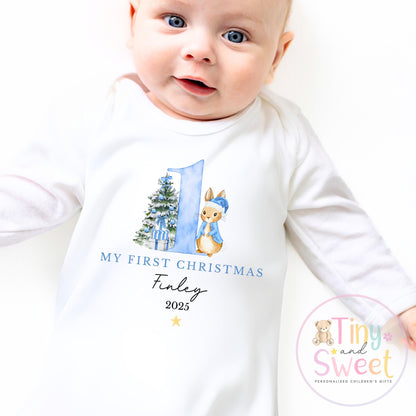 Personalised Babies First Christmas Bunny Sleepsuit, Babies 1st Xmas Gift Idea, Pyjamas, 1st Xmas Babygrow, Christmas Outfit for baby, Santa