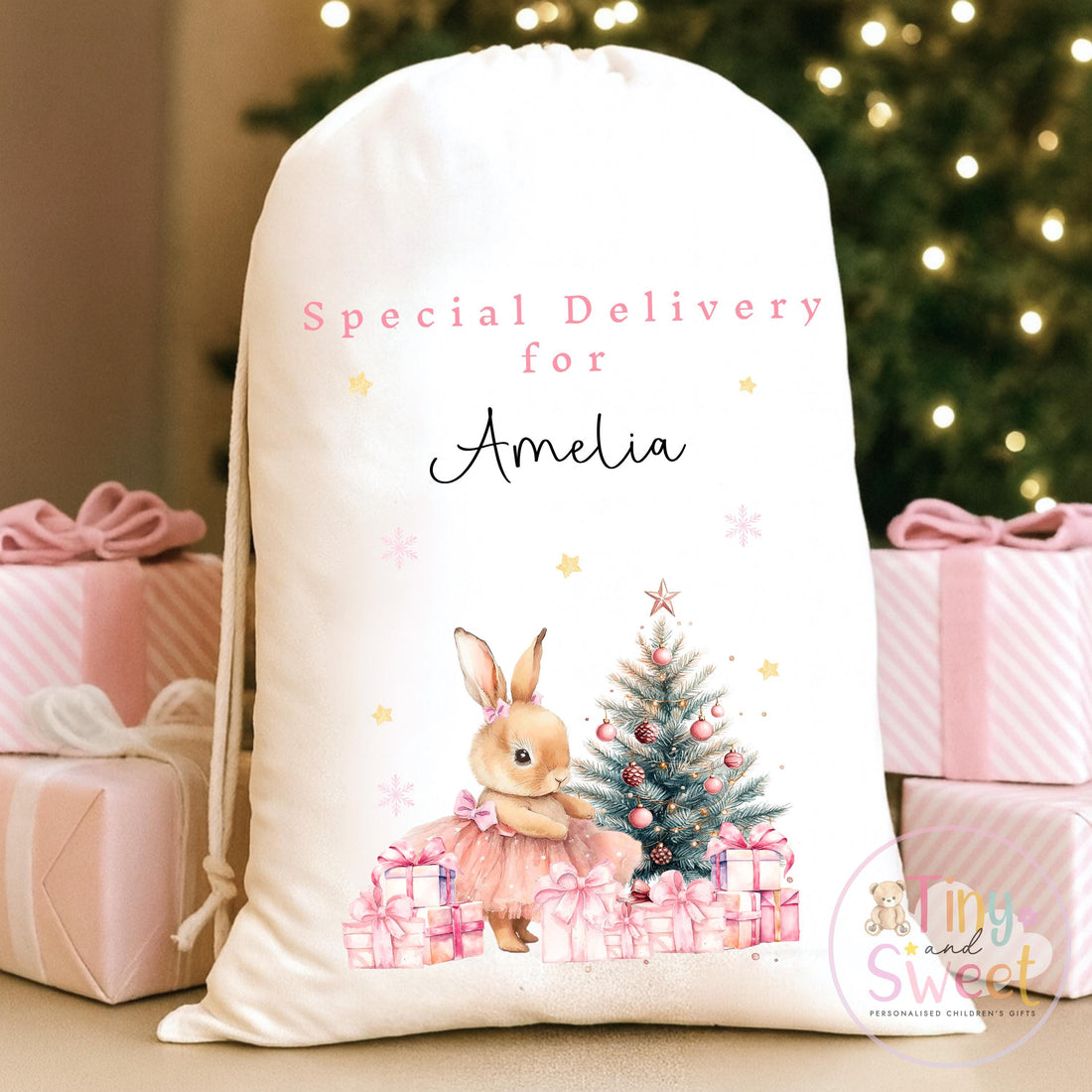 Pink Ballerina Bunny Personalised Christmas Sack