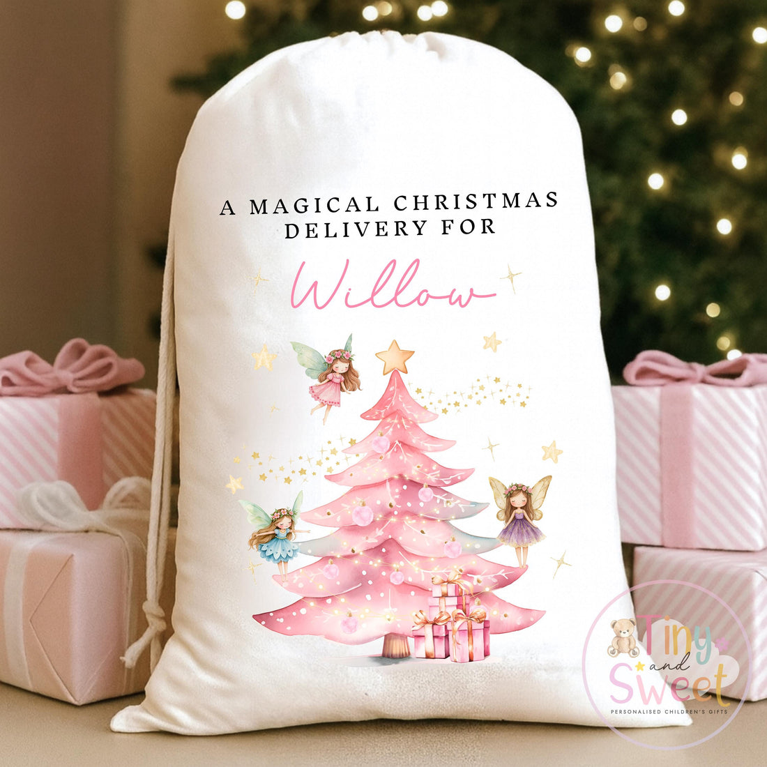 Pink Fairy Tree Personalised Christmas Sack