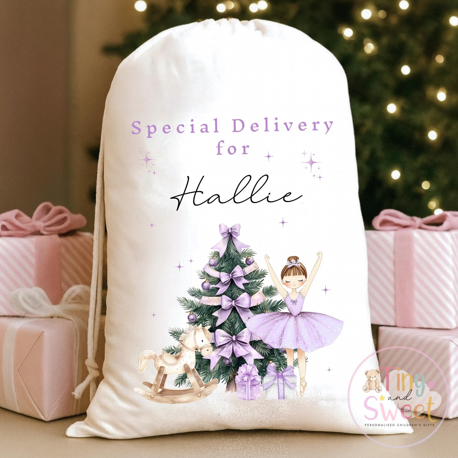 Purple Ballerina Personalised Christmas Sack