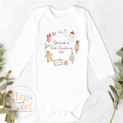 First Christmas Baby Grow , My First Christmas, Custom Name Sleepsuit, Baby’s First Christmas, Personalised Christmas Baby Outfit