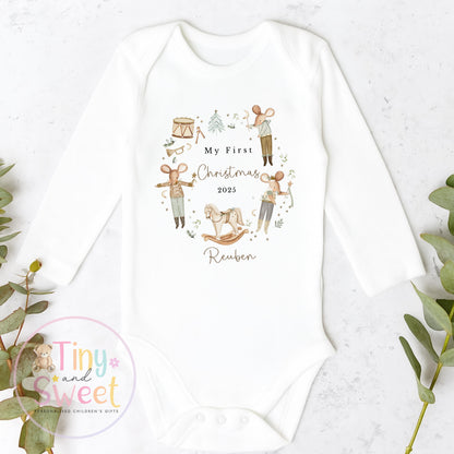 Personalised Boys First Christmas Wreath Sleepsuit, Babies 1st Xmas Gift Idea, Pyjamas, 1st Xmas Babygrow, Christmas Outfit for baby