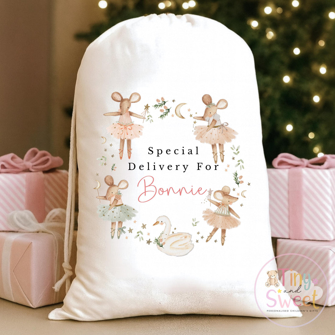 Personalised Christmas Sack, Pink Mouse Ballerina Sack, First christmas sack, XL christmas sack, Ballet christmas sack, Girl