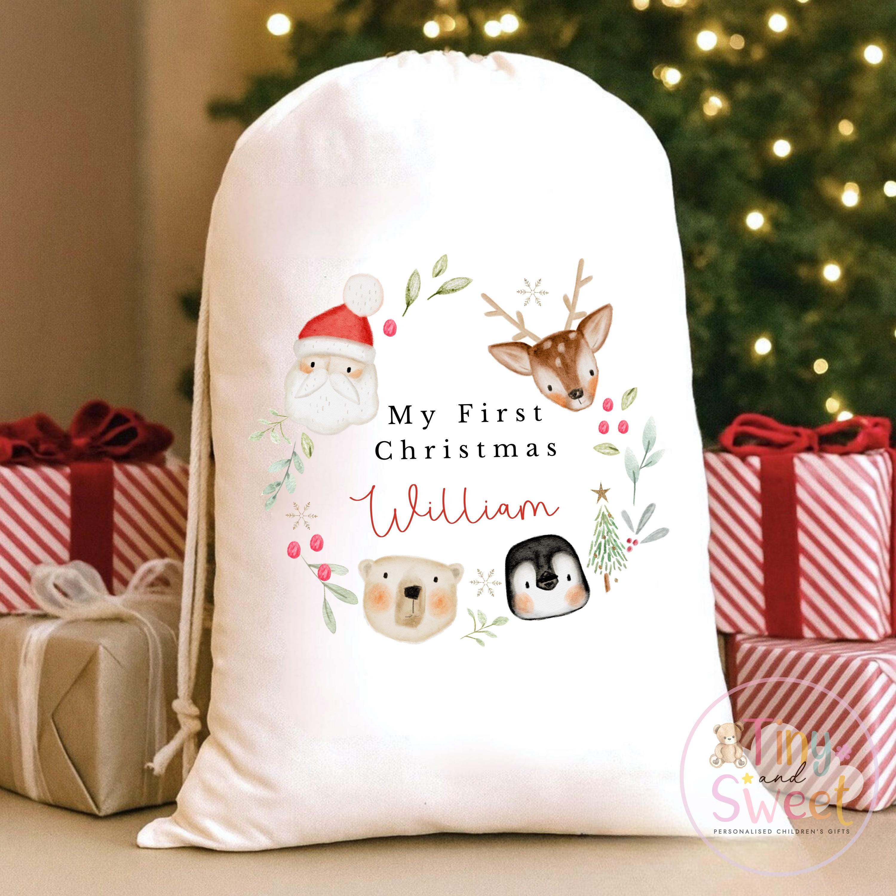 Special Delivery Wreath Personalised Christmas Sack