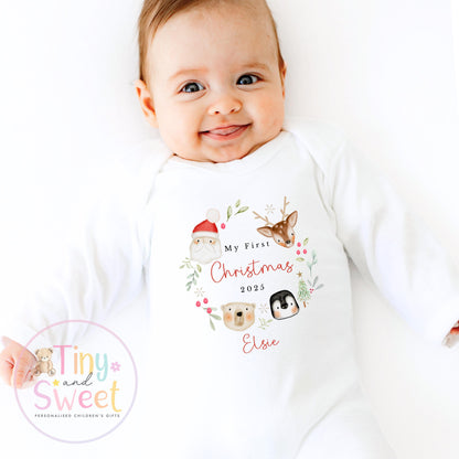 First Christmas Baby Grow , My First Christmas, Custom Name Sleepsuit, Baby’s First Christmas, Personalised Christmas Baby Outfit