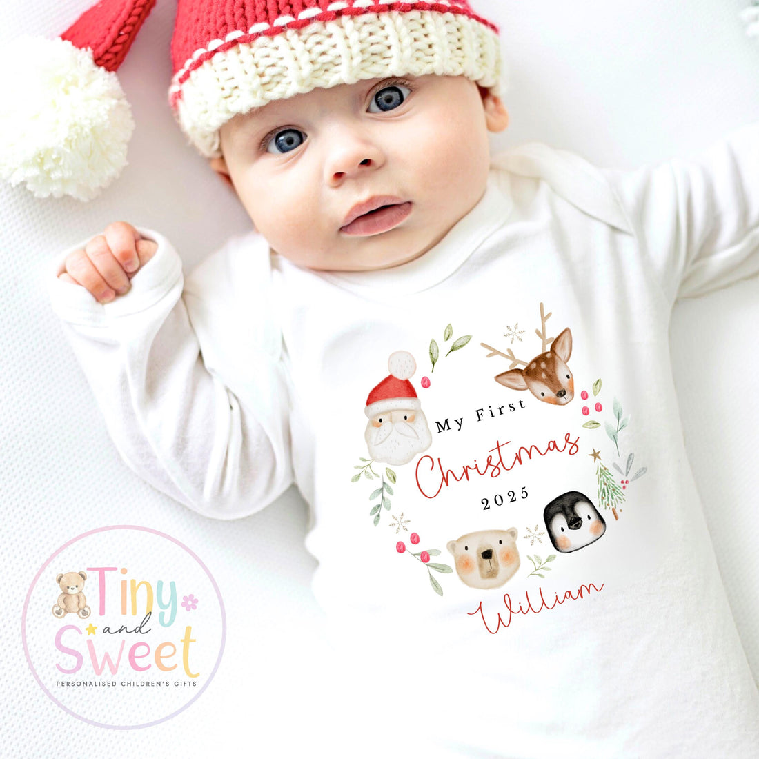 First Christmas Baby Grow , My First Christmas, Custom Name Sleepsuit, Baby’s First Christmas, Personalised Christmas Baby Outfit