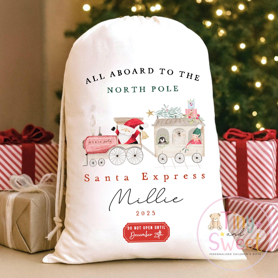 Personalised Christmas Sack, Personalised Christmas Bag, Santa sack, Train Christmas, Christmas Eve Bag, Custom Baby Gift, Baby Girl/Boy