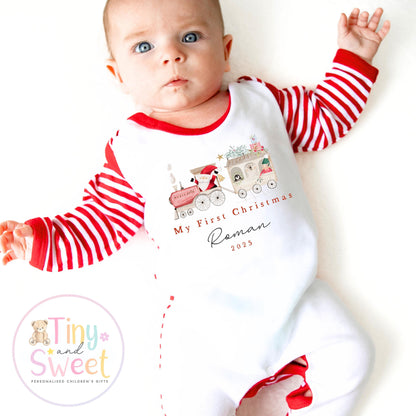 First Christmas Baby Grow , My First Christmas, Custom Name Sleepsuit, Baby’s First Christmas, Personalised Christmas Baby Outfit