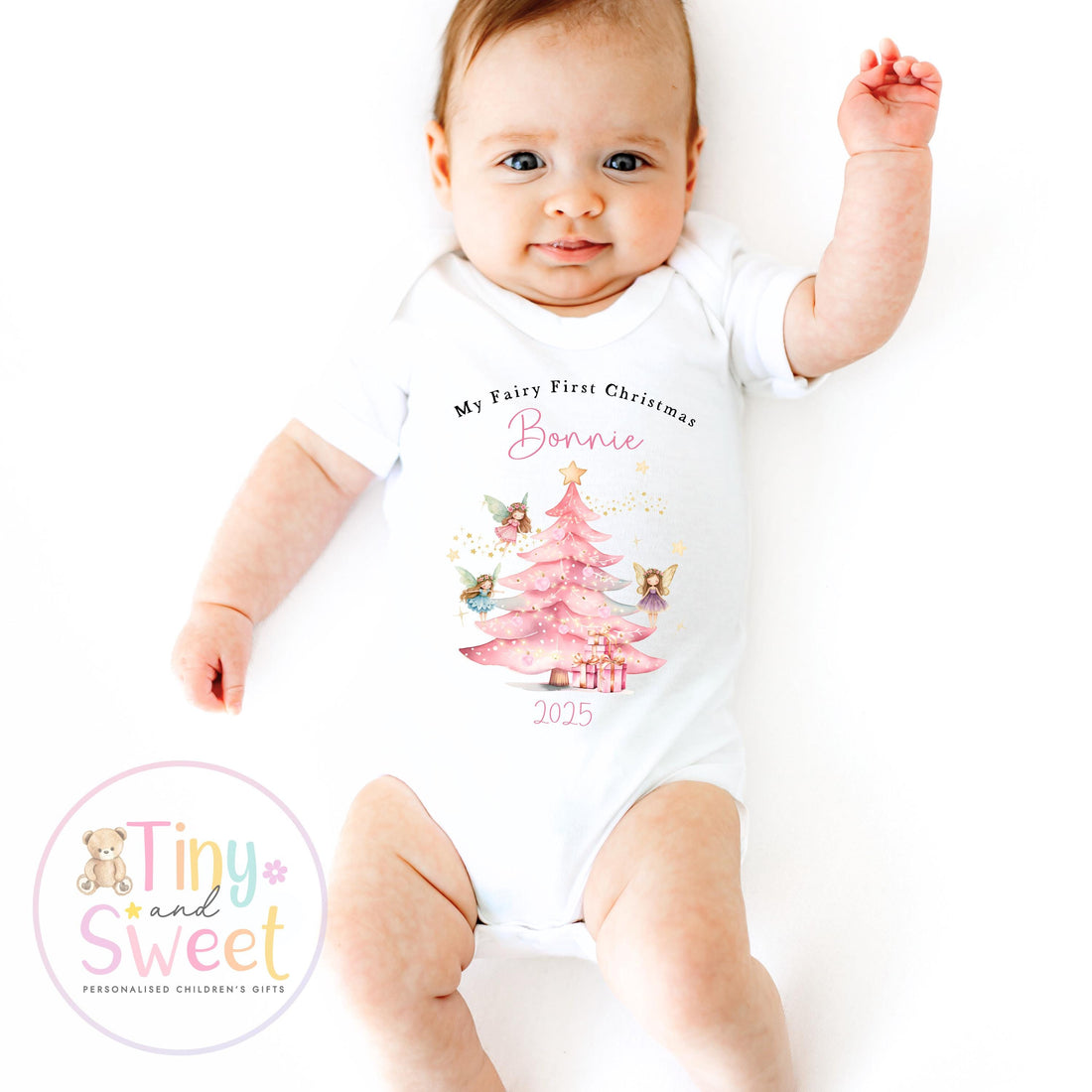 Fairy First Christmas Baby Grow , My First Christmas, Custom Name Sleepsuit, Baby’s First Christmas, Personalised Christmas Baby Outfit