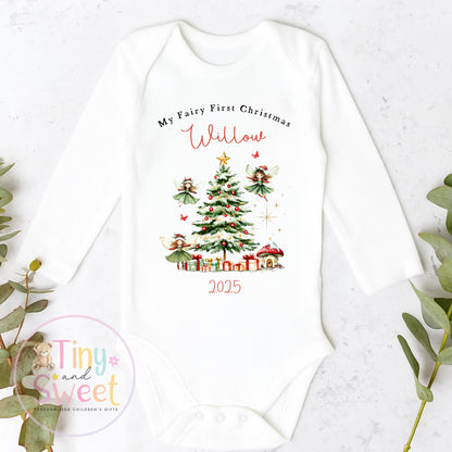 Fairy First Christmas Baby Grow , My First Christmas, Custom Name Sleepsuit, Baby’s First Christmas, Personalised Christmas Baby Outfit