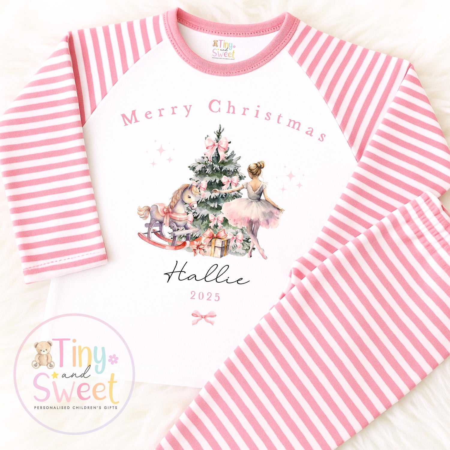 Personalised Pink Christmas Pyjamas, Christmas Eve Pyjamas, Christmas Nightwear, Childrens Christmas pjs, Xmas pjs, Kids Christmas Pjs