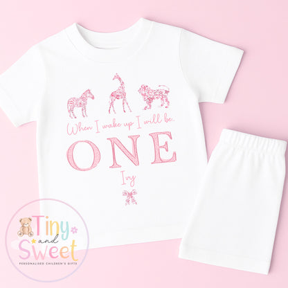 Personalised Safari Toile Pyjamas, Pink Toile Animals Pyjamas, When i wake up i&