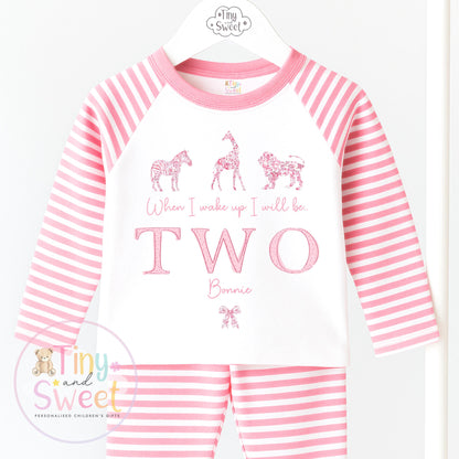 Personalised Safari Toile Pyjamas, Pink Toile Animals Pyjamas, When i wake up i&