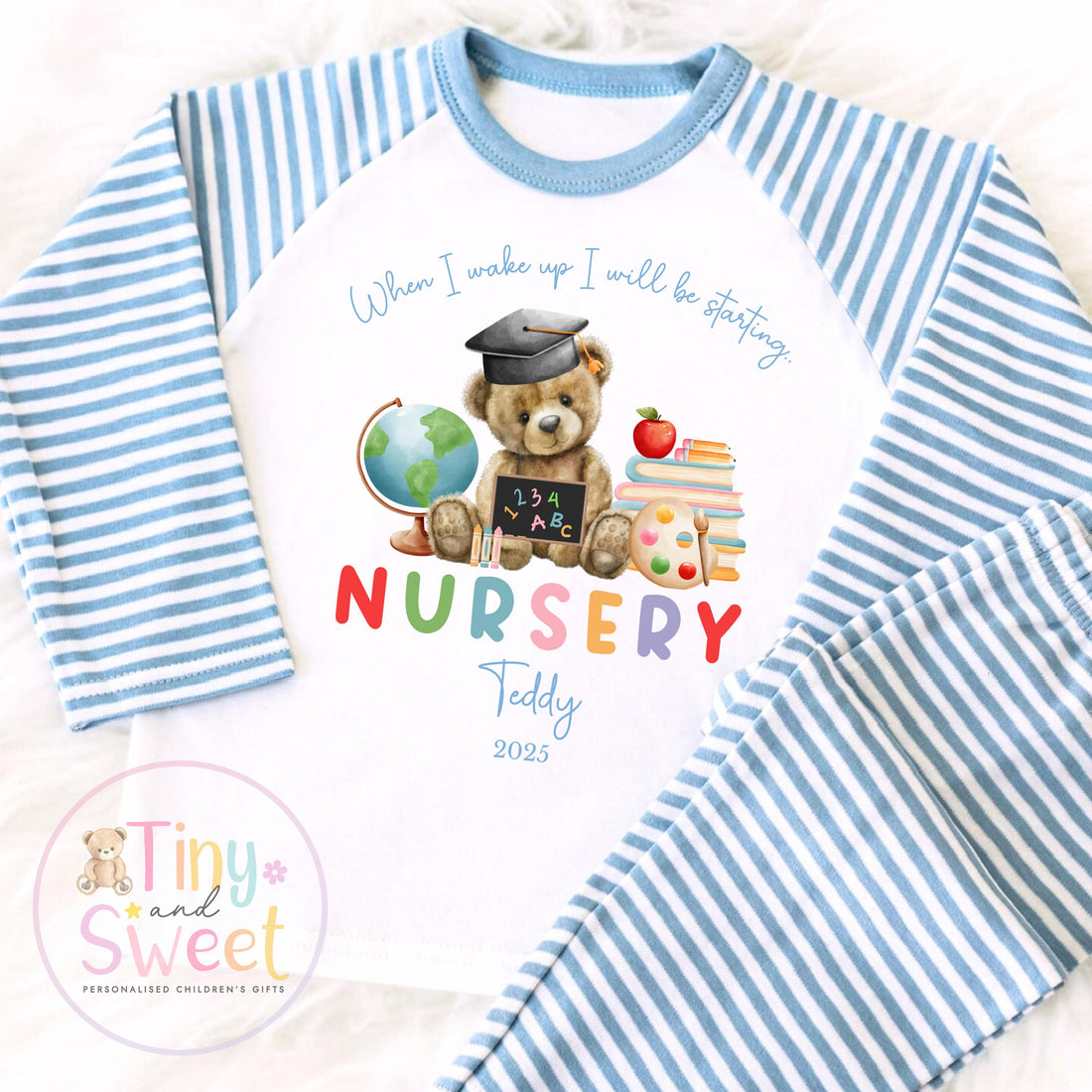 Personalised Starting Nursery Pyjamas, When I Wake Up i&