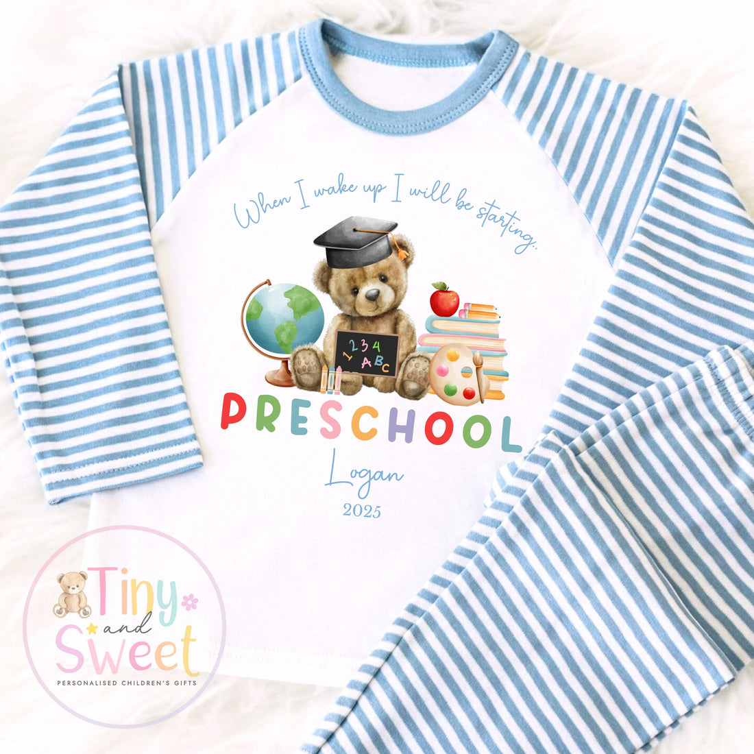 Personalised Starting Nursery Pyjamas, When I Wake Up i&