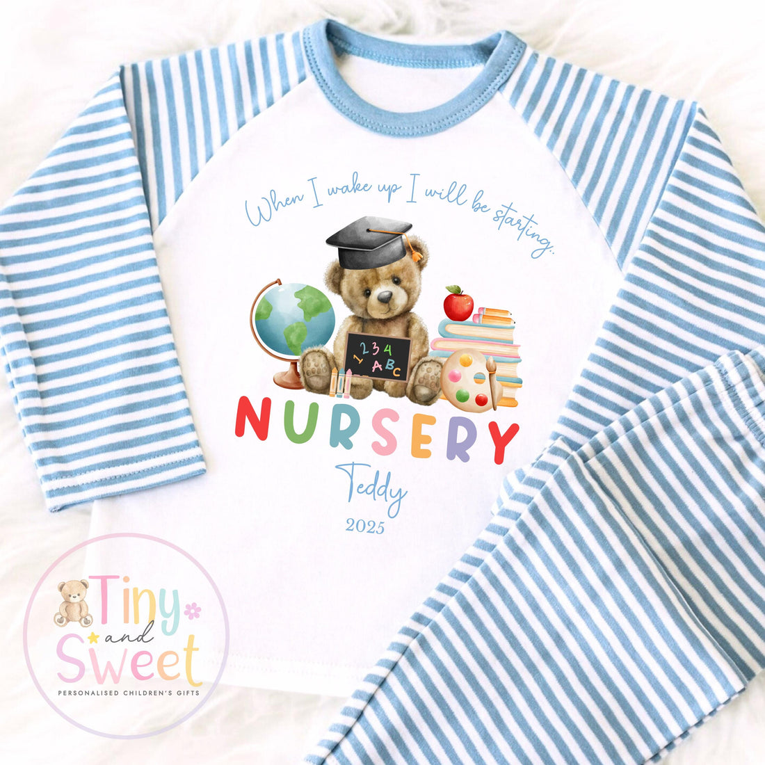Personalised Starting Nursery Pyjamas, When I Wake Up i&