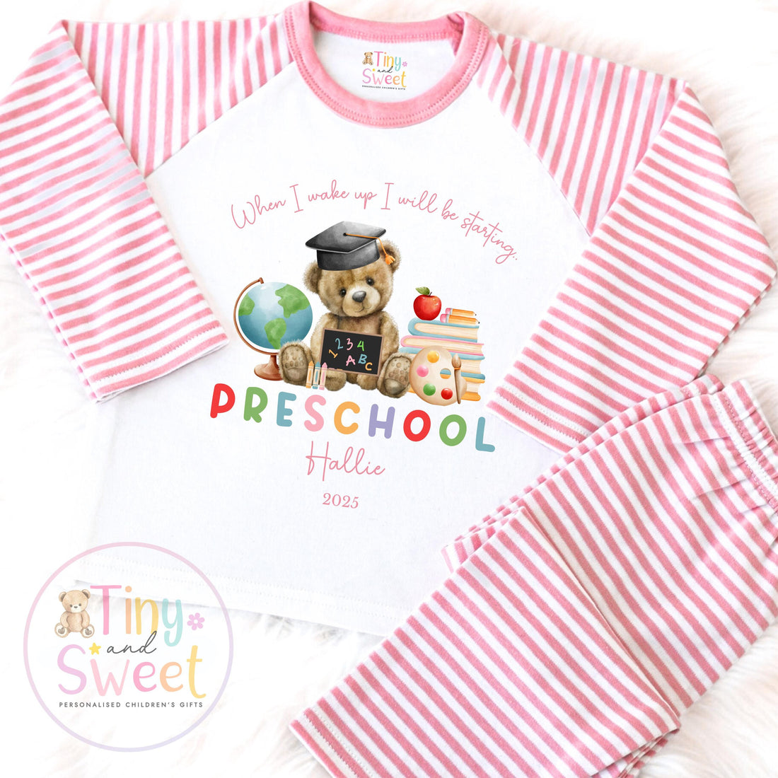 Personalised Starting Nursery Pyjamas, When I Wake Up i&