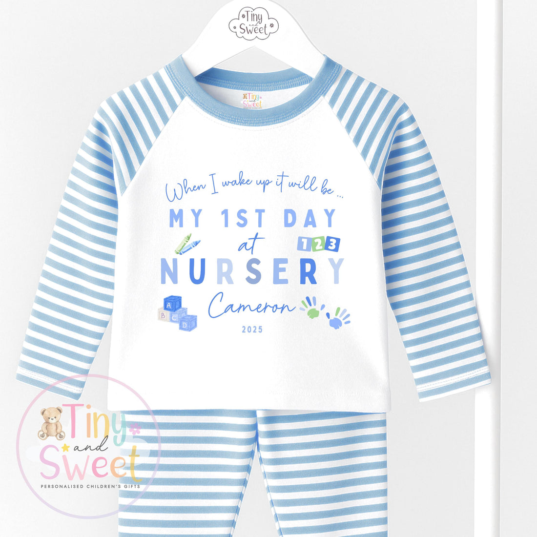 Personalised Starting Nursery Pyjamas, When I Wake Up i&