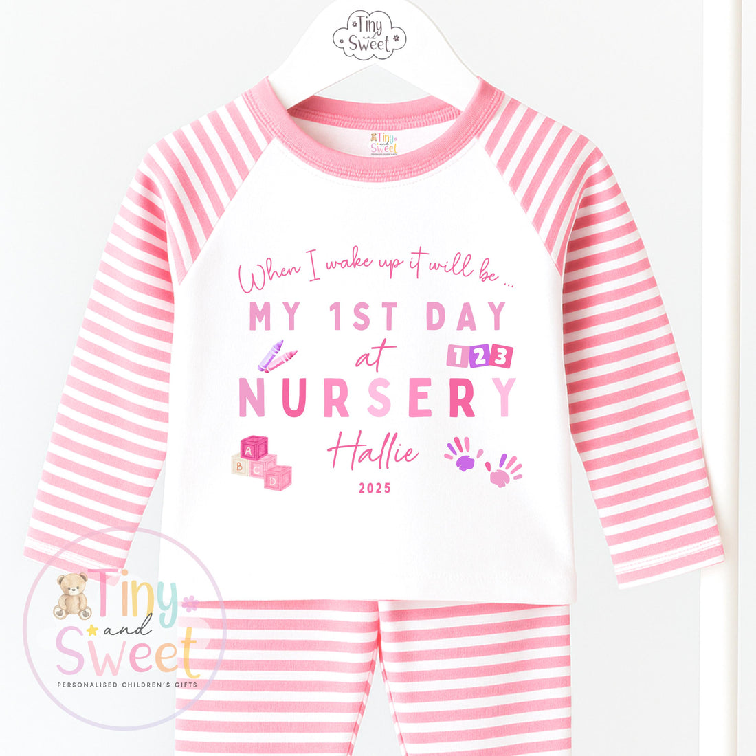 Personalised Starting Nursery Pyjamas, When I Wake Up i&