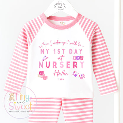 Personalised Starting Nursery Pyjamas, When I Wake Up i&