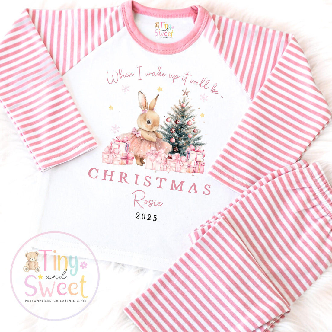 Personalised Pink Girly Christmas Pyjamas, Christmas Eve Pyjamas, Christmas Nightwear, Childrens Christmas pjs, Xmas pjs, Kids Christmas Pjs