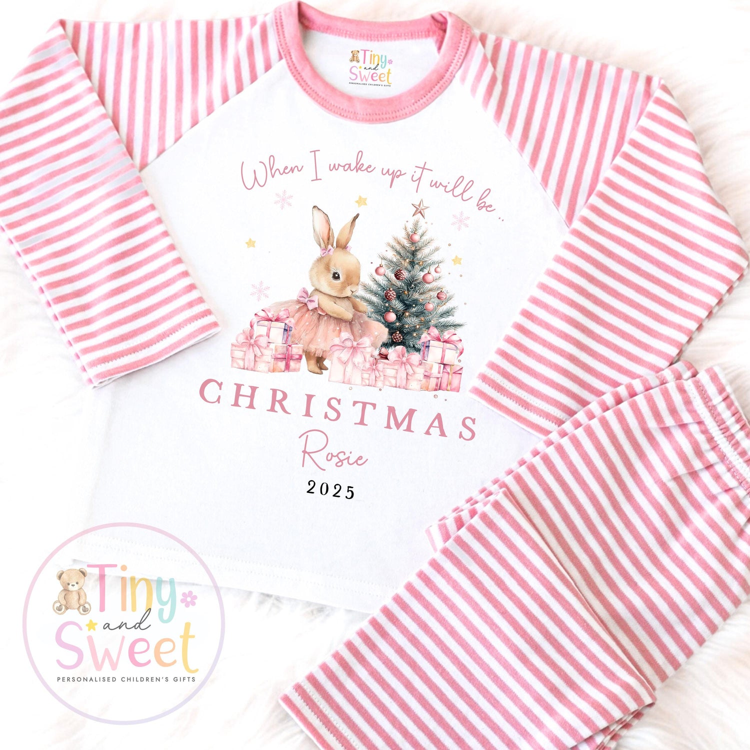 Personalised Pink Girly Christmas Pyjamas, Christmas Eve Pyjamas, Christmas Nightwear, Childrens Christmas pjs, Xmas pjs, Kids Christmas Pjs