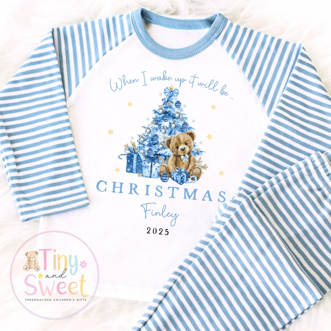 Personalised Blue Christmas Pyjamas, Christmas Eve Pyjamas, Christmas Nightwear, Childrens Christmas pjs, Xmas pjs, Kids Christmas Pjs