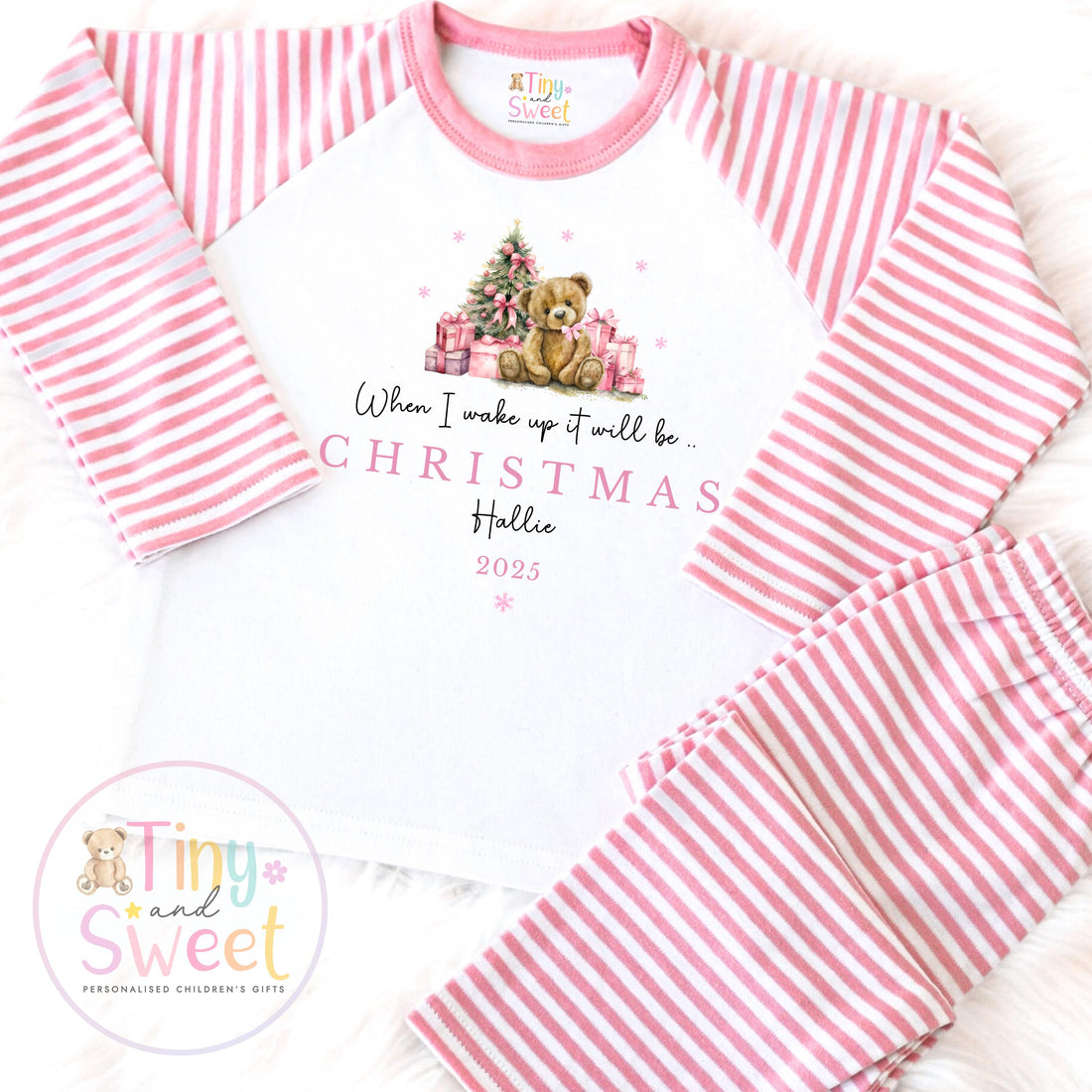 Personalised Pink Christmas Pyjamas, Christmas Eve Pyjamas, Christmas Nightwear, Childrens Christmas pjs, Xmas pjs, Kids Christmas Pjs